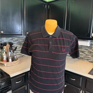 Rare vintage Fred Perry Men's Black Polo Shirt with Red Stripes